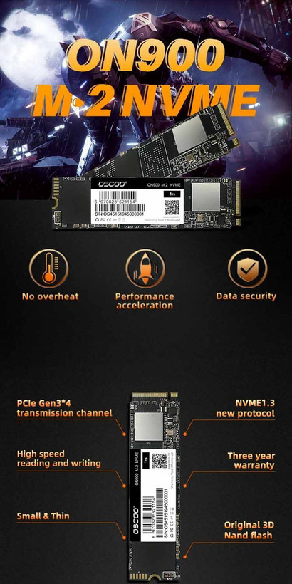 حافظه اس اس دی اینترنال اوسکو مدل ON900 M.2 2280 NVMe ظرفیت 256 گیگابایت