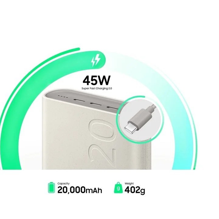 پاوربانک سامسونگ مدل EB-P4520 ظرفیت ۲۰۰۰۰ میلیآمپر ساعت توان ۴۵ وات