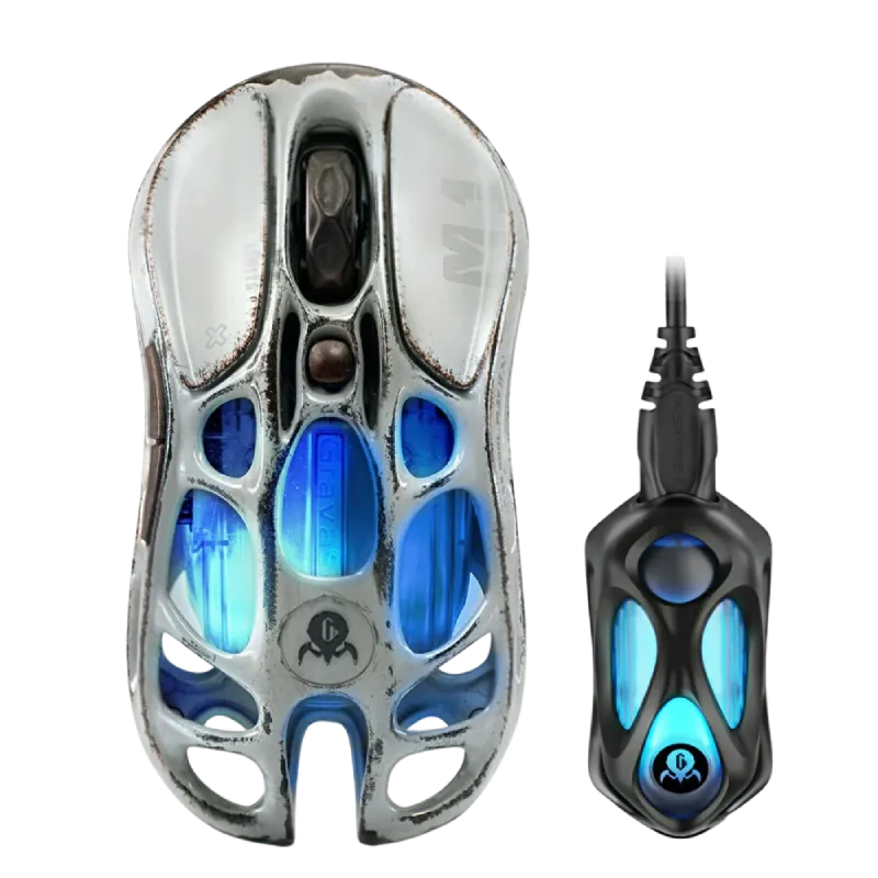 موس گیمینگ گراوا استار مدل GravaStar Mercury M1 Pro - Battle Worn Edition Silver Mist