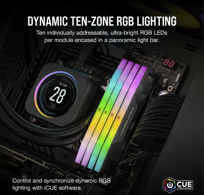 رم کورسیر مدل CORSAIR VENGEANCE 32GB(16GBx2) 6000 RGB BLACK CL36