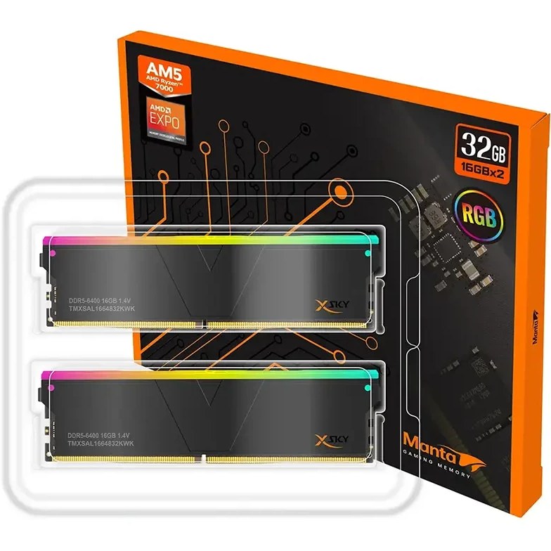 رم وی کالر مدل V-Color Manta Xfinity 32GB 6000mhz Cl36 RGB Black Xmp/Expo